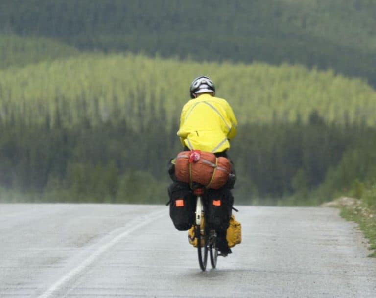 Cyclist on Icefields Parkway