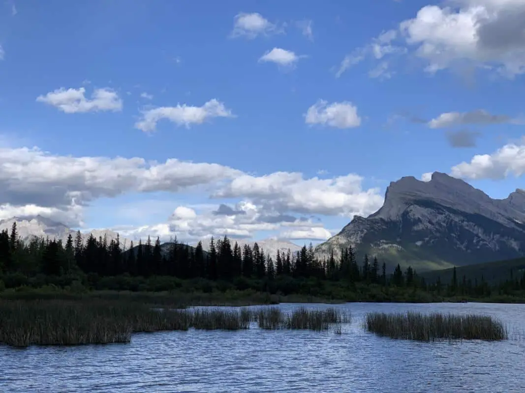 Vermillion Lakes near the town of Banff in Banff National Park with Mount Rundle in the background