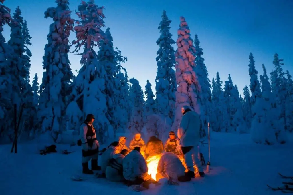 A campfire on the snow in Banff.