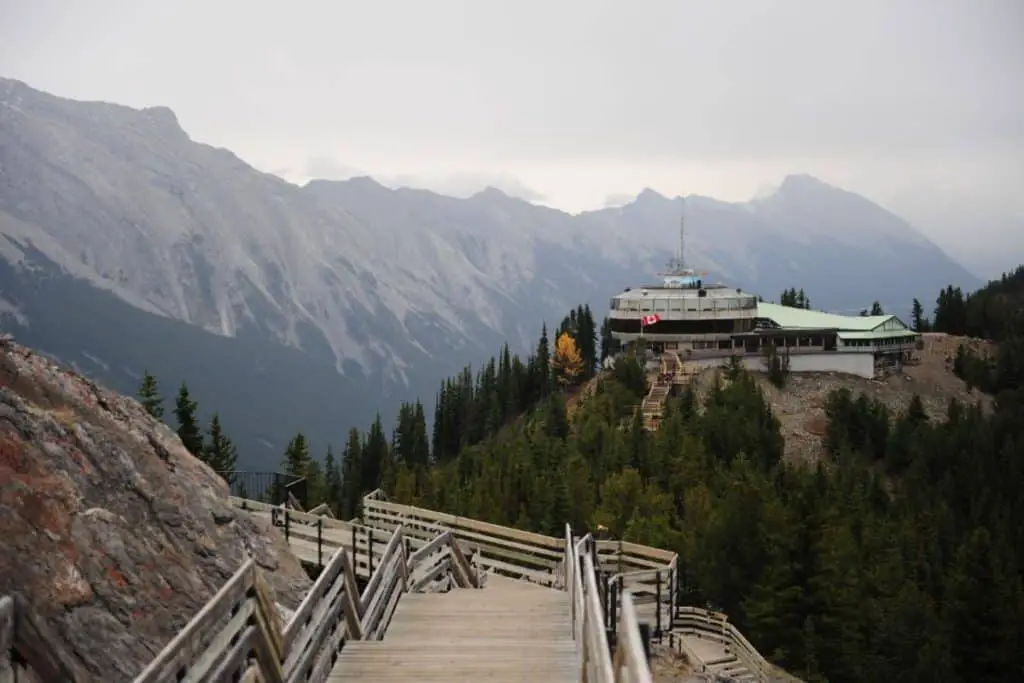 The Sulphur Mountain boardwalk on Sanson Peak high above the town of Banff