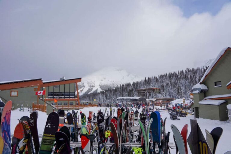 A snow covered Sunshine Village base station in Banff National Park