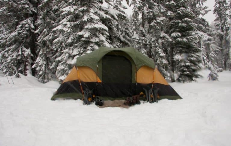 A tent in the snow in Banff National Park.