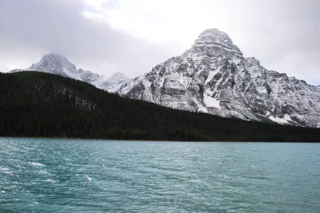 Mount Chephren dominating the skyline in Banff, seen from Waterfowl Lakes