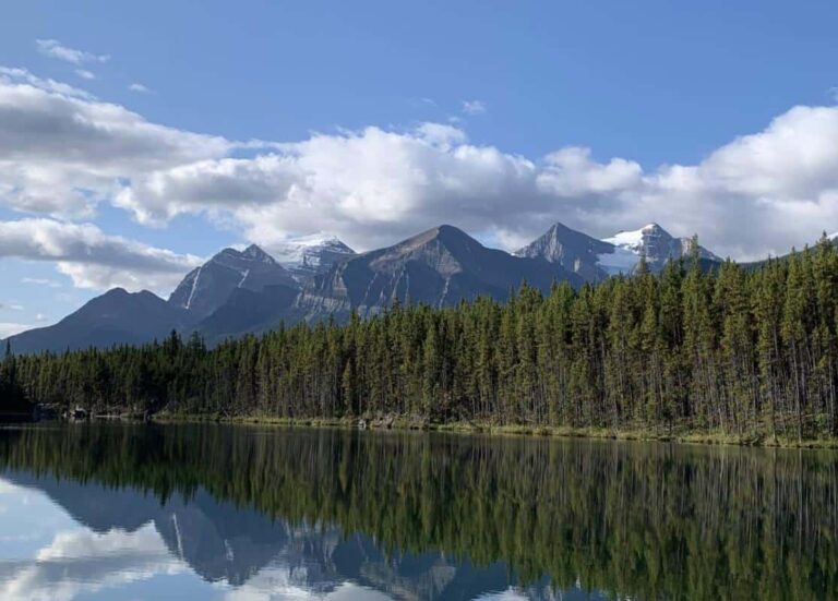 Mount Temple rising high above the surrounding peaks in the Bow Valley in Banff