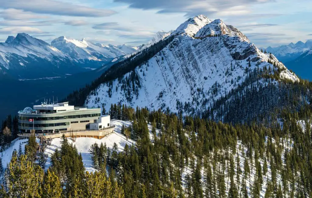 The bistro and the summit of Sulphur Mountain seen from the weather station