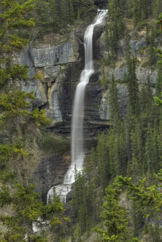 The Bridal Veil Falls in Banff National Park seen along the Icefields Parkway's Big Bend area