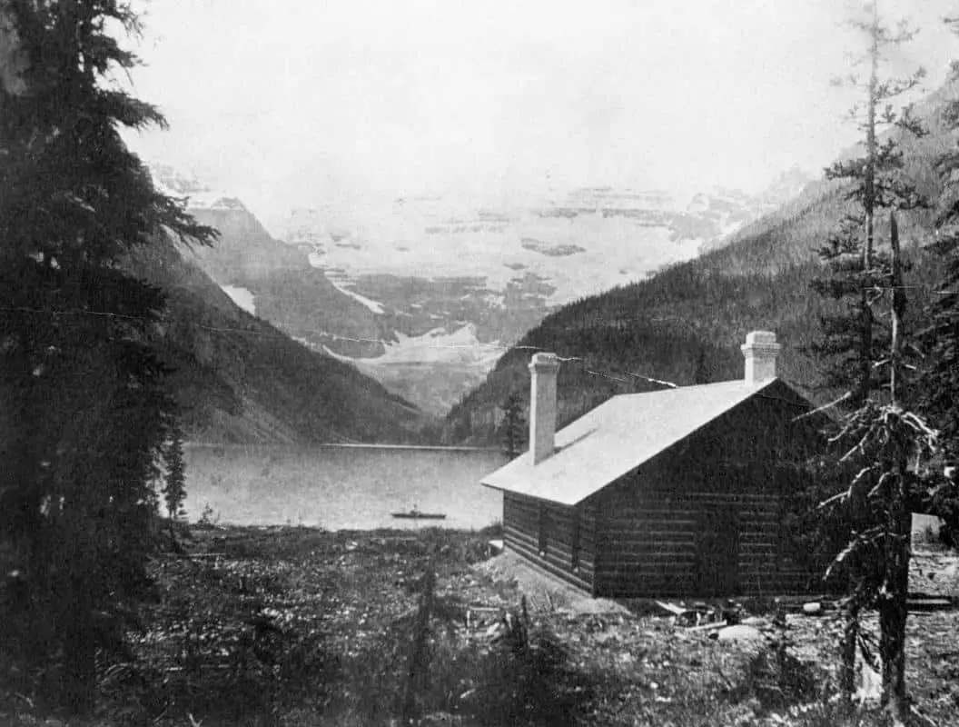 The first chalet at the lakeshore of Lake Louise in Banff National Park, built in 1890