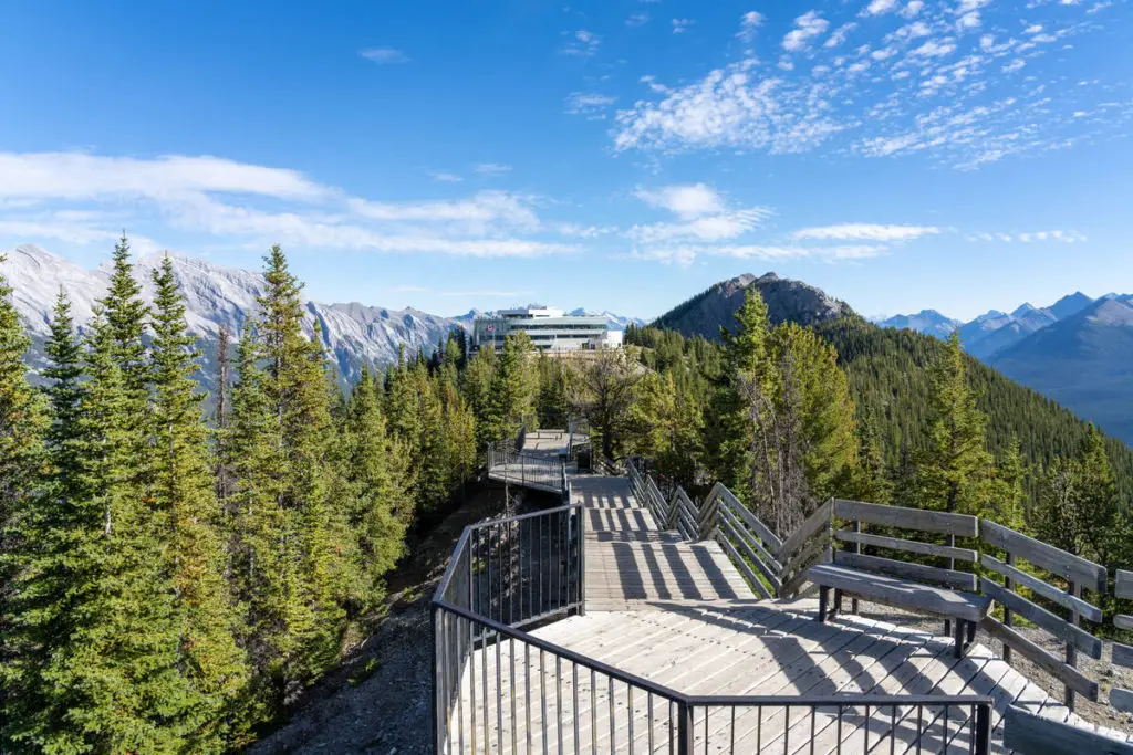 The Sanson Peak boardwalk at the top of Sulphur Mountain with the lift station in the background