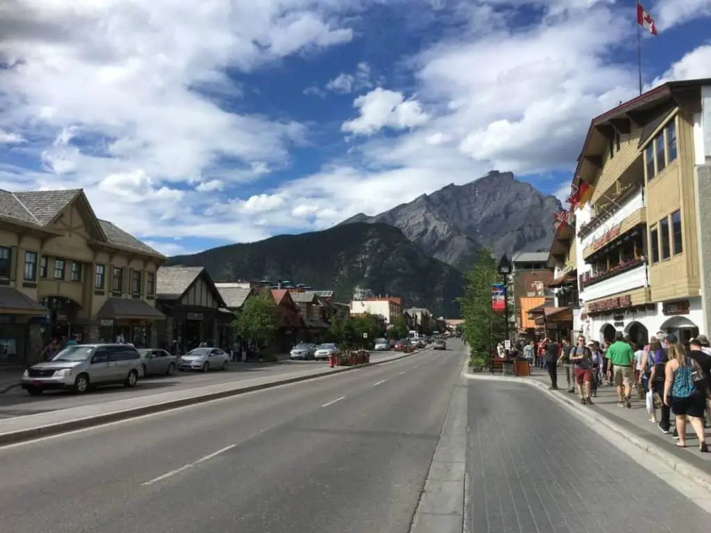 Banff Avenue, the main street of the town of Banff in the Canadian Rockies