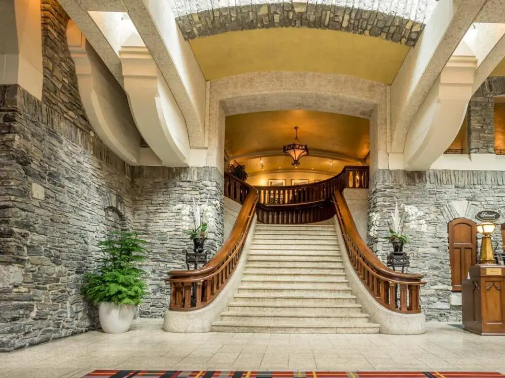 The big staircase of the new lobby of the Banff Springs Hotel
