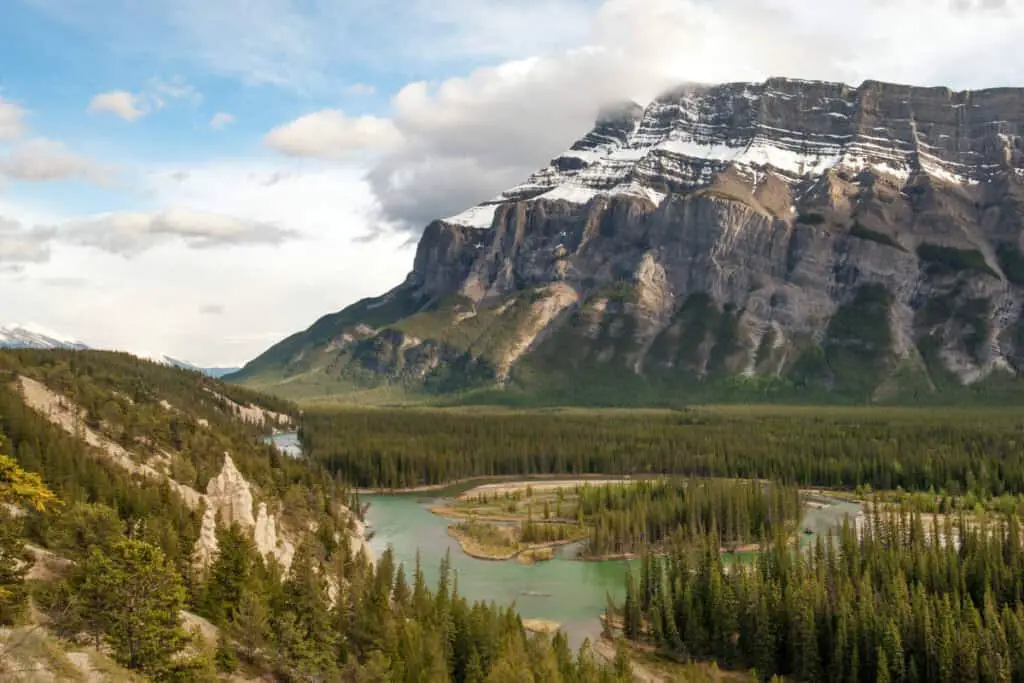 The Hoodoos on Tunnel Mountain next to the Bow River near the town of Banff