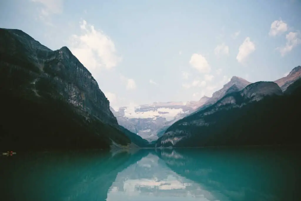 A serene Lake Louise in the morning in Banff National Park