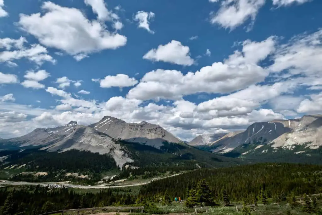 A cloudy sky over the Icefields Parkway near the Columbia Icefield in July
