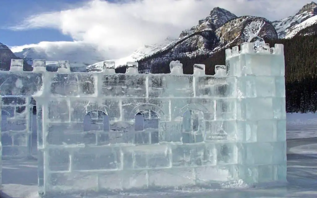 A castle of ice built during the Ice Magic Festival at Lake Louise