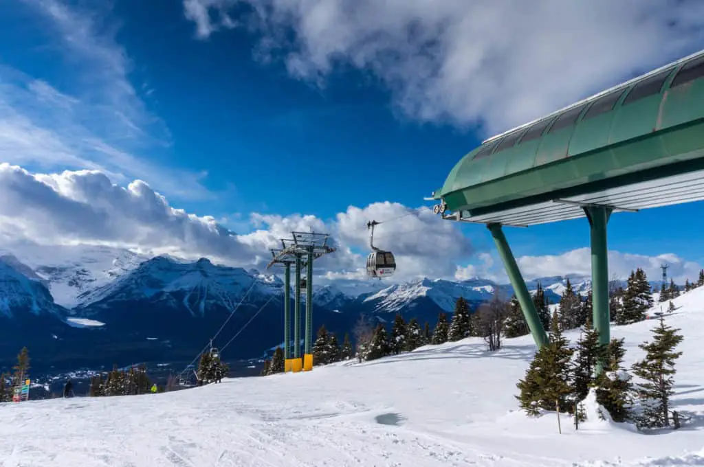 A ski lift terminal overlooking Lake Louise at the Lake Louise Ski Resort in Banff National Park