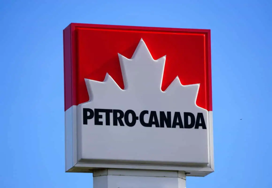 The Petro-Canada gas station sign against a blue sky