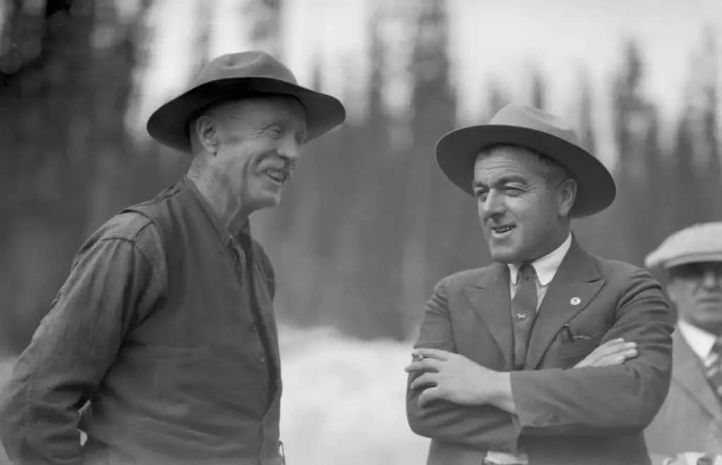 Tom Wilson (left) was a famous naturalist and guide in the mountains centering on Banff, while Jim Brewster (right) was the manager of Brewster Transportation Company of Banff for many years