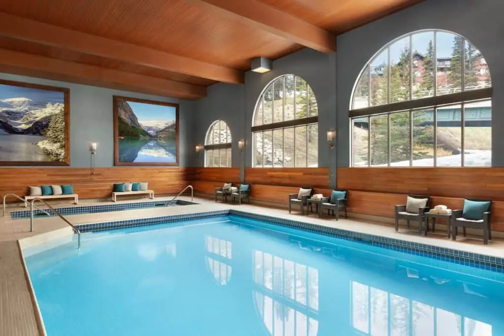 The indoor pool of the Fairmont Château Lake Louise in Banff National Park