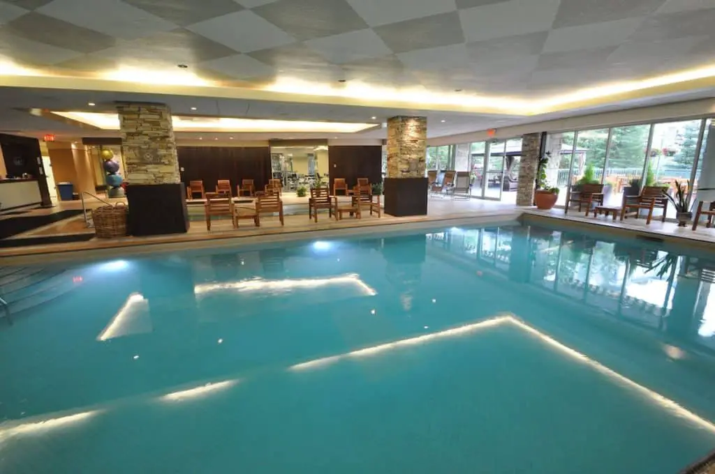 The indoor pool of the Rimrock Resort Hotel spa in Banff National Park