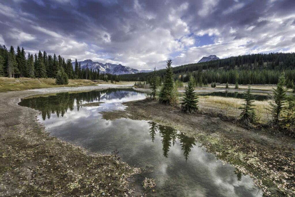 Cascade Ponds surrounded by the Canadian Rocky Mountains near the town of Banff in Banff National Park