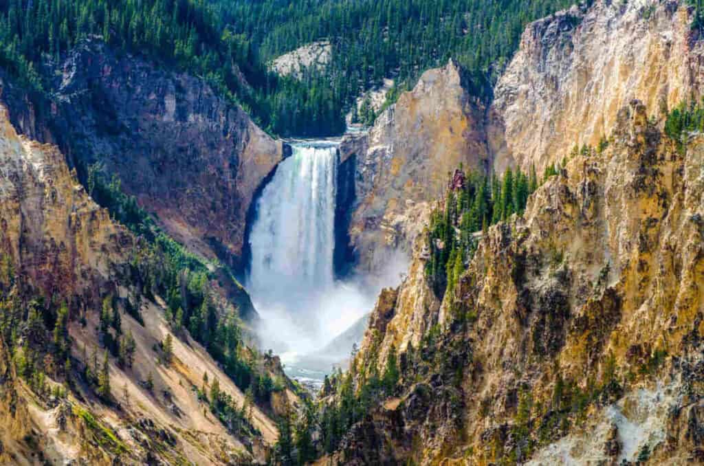 The big waterfall of Yellowstone Canyon in Yellowstone National Park.