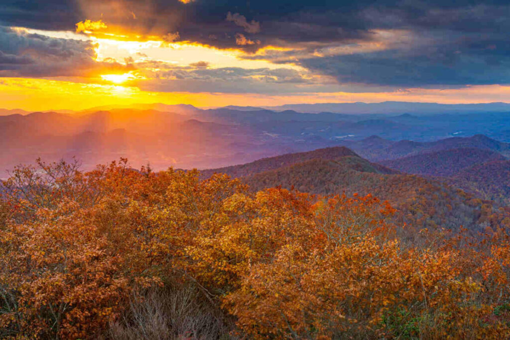 Sunset over the Blue Ridge Mountains in North Georgia, USA.